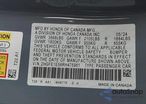 2024 Honda Civic Si Sedan z USA, uszkodzony, nr VIN 2HGFE1E56RH475961